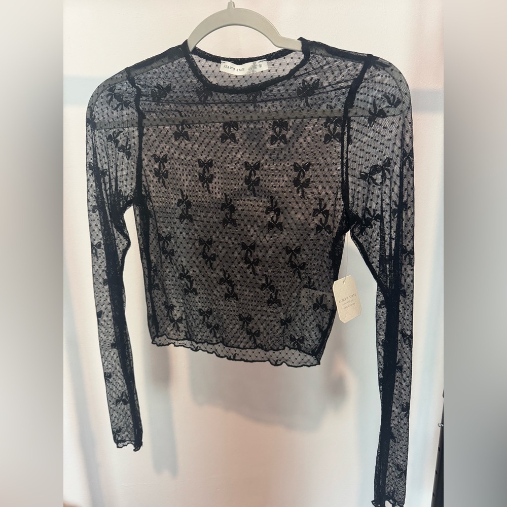 NWT Altar'd State Black Long Sleeve Lace Blouse with bows